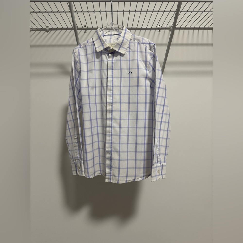Nanos Boys White and Light Blue Checkered Shirt Size 8